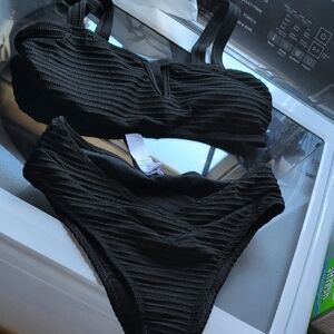 Black Ribbed Bikini Set